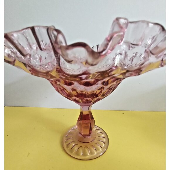 Fenton Peach Pink Glass Footed Bowl Double Ruffled Rim. 7" Tall 8" wide - Picture 8 of 15